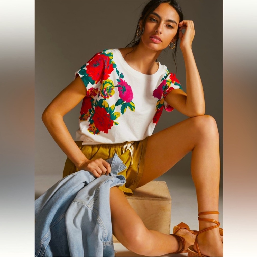 Anthropologie Rose-Printed Tee, Size S